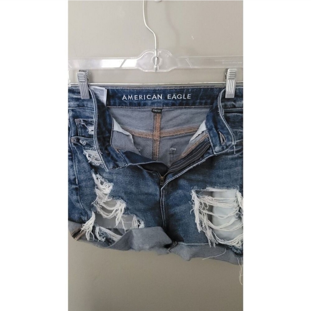 American Eagle distressed Shorts high waist Ripped frayed blue Jean 0 26" - Picture 4 of 6